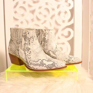 Diba True White Snake Print Leather Ankle Boots, Size 6